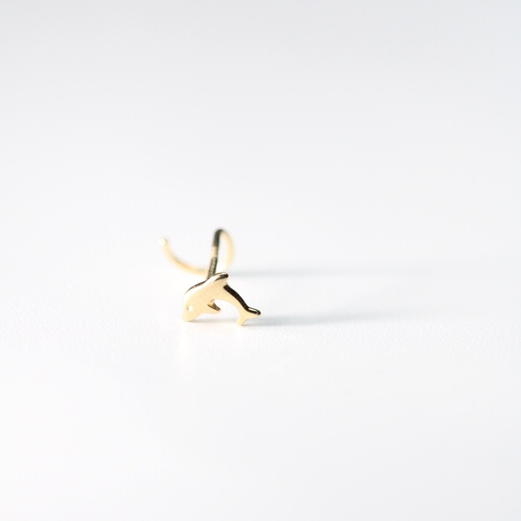 Solid 14kt gold mini dolphin nose piercing 20 gauge solid gold New - Picture 1 of 3